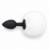 SMD Fluffy Silicone Butt Plug with Faux Fur Pompom, Πρωκτική Σφήνα Σιλικόνης με Απαλή Φούντα S 7cm, Black / White