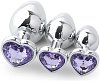 SMD Analyzer Triple, Butt Plug Set, Πρωκτική Σφήνα Σετ των 3 (S / M / L ), Silver / Lilac Heart
