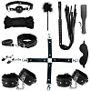 SMD Complete Domination Bondage Set, Complete BDSM set with 11 accessories made of Vegan Leather, Black