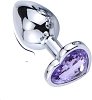 SMD Butt Plug, Πρωκτική Σφήνα S 7cm, Silver / Lilac Heart