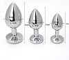 SMD Analyzer Triple, Butt Plug Set, Anal Wedge Set of 3 (S / M / L), Silver / Pink Diamond