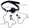 SMD Moanifesto, Mouth Gag with Nipple Clamps, BDSM Set Leather Φίμωτρο και Σφιγκτήρες Θηλών