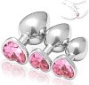 SMD Analyzer Triple, Butt Plug Set, Πρωκτική Σφήνα Σετ των 3 (S / M / L ), Silver / Pink Heart