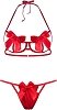 SMD Red Temptation Lingerie Set, Red Satin Bow Open-Cup Bra & Matching Panty, Red