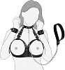 SMD Maitresse Asservie, Bondage Breast Harness with Adjustable Handcuffs, Collar & Leash, Black