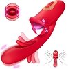 SMD Multitasker, Clitoral Licking, Flapping and G Spot Vibrator 3-in1, Διπλός Δονητής με 9 Vibrating Modes, Red
