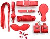 SMD Dominator Red, Full BDSM Bondage Restrain Gear, Complete BDSM Set with 9 Accessories, Red