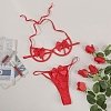 SMD Red Temptation Lingerie Set, Red Satin Bow Open-Cup Bra & Matching Panty, Red