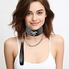 SMD Master & Servant, Adjustable Leather Bow Collar with Chain Leash, Submissive Κολάρο με Λουρί, Gold/Black