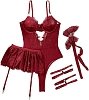 SMD Scarlet Allure Set, Underwire Teddy, Mini Skirt & Adjustable Garters, Σετ Sexy Εσώρουχα, Φούστα & Ζαρτιέρες