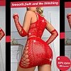 SMD Intimate Series Scarlett Crush, Sparkly Fishnet Rhinestone Bodysuit, Sexy Εφαρμοστό Διχτυωτο Φόρεμα, One Size, Red
