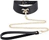 SMD Master & Servant, Adjustable Leather Bow Collar with Chain Leash, Submissive Κολάρο με Λουρί, Gold/Black