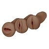 SMD Vixen Trio Fun, Set of 3 Masturbators with 3D Textured Realistic Pussy, Ass & Mouth + Vibrating Ring, Brown