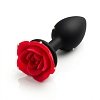 SMD Rose Butt Plug, Πρωκτική Σφήνα από Σιλικόνη με βάση Τριαντάφυλλο S 7cm, Black / Red Rose