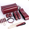 SMD House of Discipline  Luxury BDSM Set with Collar & Leash, Wrist/Ankle Cuffs, Ball-Gag, Blindfold + Storage Bag, Burgundy