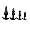 SMD Anal Challenge, Silicone Anal Plug Set With T-Bar, Multiple Shapes for Diverse Stimulation, Σετ των 4, Black