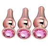 SMD Analyzer Triple Deeper Edition, Rocket Butt Plug Set, Πρωκτική Σφήνα Σετ των 3 (S / M / L ), Rose Gold / Pink Diamond
