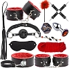 SMD Liaison Erotique, Full BDSM Bondage Restrain Gear, Complete BDSM Set with 12 Accessories, Black/Red