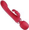 SMD LimitLess Wand Vibrator, 3-in1 Rabbit Ασύρματος Κλειτοριδικός δονητής & Realistic Dildo, Red
