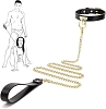 SMD Minx, SM Adjustable Leather Neck Chocker Collar with Chain Leash, Submissive Κολάρο με Λουρί, Dark Green/Gold