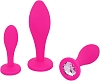 SMD Smoothie Triple Butt Plug Set, Πρωκτική Σφήνα Σετ των 3 (S / M / L ), Pink / Silver Diamond