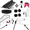SMD Tough Measures, Full Bed Restraint Set With Cross Strap, Wrist & Ankle Cuffs, Feather Tickler & Blindfold, Black