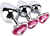 SMD Analyzer Triple, Butt Plug Set, Πρωκτική Σφήνα Σετ των 3 (S / M / L ), Silver / Pink Heart