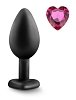 SMD Diamond Silicone Butt plug, Πρωκτική Σφήνα Σιλικόνης, 8cm, Medium, Black / Pink Heart