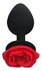 SMD Rose Butt Plug, Πρωκτική Σφήνα από Σιλικόνη με βάση Τριαντάφυλλο S 7cm, Black / Red Rose