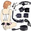 SMD Erotique - First Ties Bondage & Restraint Starter Kit, Complete BDSM Set with 7 Accessories in Vegan Leather, Black