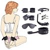 SMD Erotique - First Ties Bondage & Restraint Starter Kit, Complete BDSM Set with 7 Accessories in Vegan Leather, Black