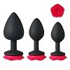 SMD Analyzer Rose Triple, Butt Plug Set, Πρωκτική Σφήνα από Σιλικόνη Σετ των 3 (S / M / L ), Βlack / Red Rose